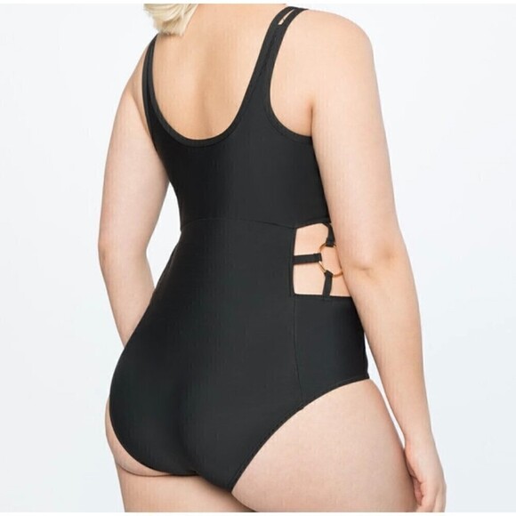 Eloquii One Piece Swimsuit Size 16 W Black NWT Cutout Gold Hardware Underwire - Picture 2 of 11